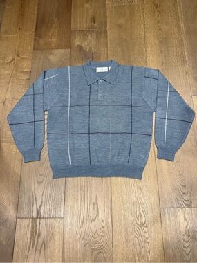 Vintage River Trader Grid Plaid Long Sleeve Knit Polo Sweaters